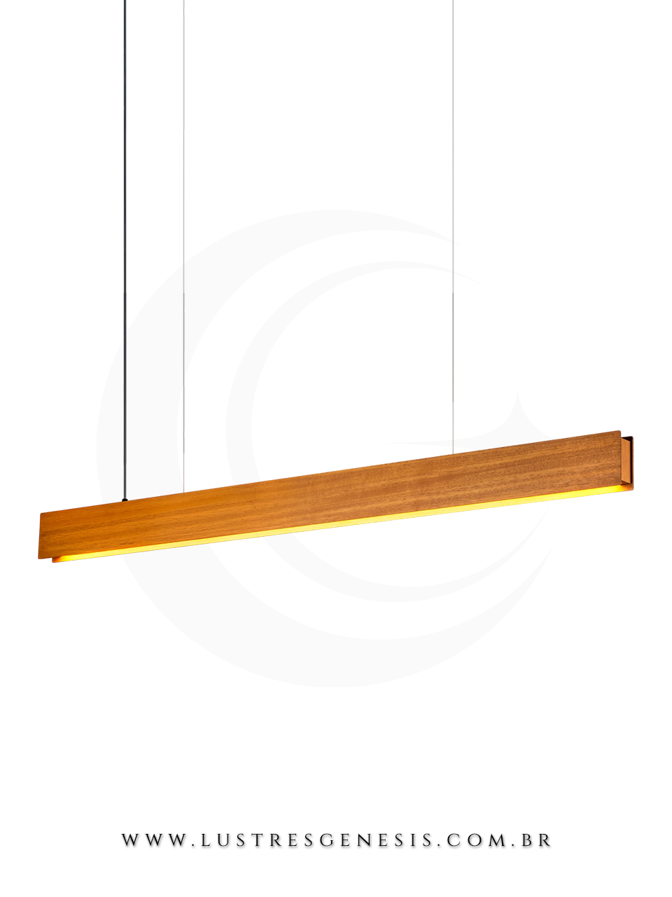 Lustre Pendente Moderno Madeira Natural LED 29W LMC425L 125cm, Sala de Jantar, Cozinha, Mesa Area Gourmet, Bancada de Cozinha